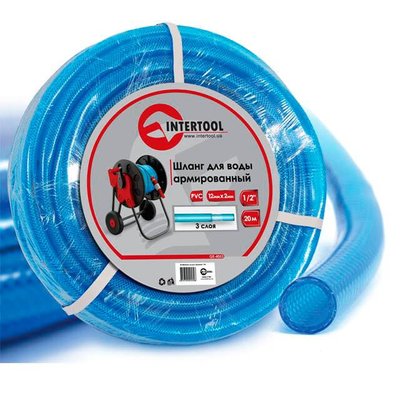 Шланг для воды трехслойный, синий, 1/2", 20 м, армированный, PVC INTERTOOL GE-4053 GE-4053 фото