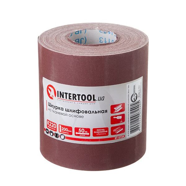 Шлифовальная шкурка на тканевой основе К220, 20 cм x 50 м INTERTOOL BT-0724 BT-0724 фото