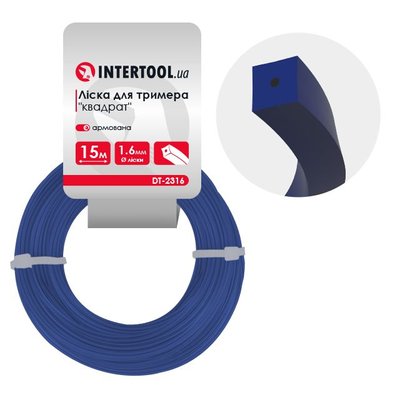 Лiска для тримера "квадрат" армована, 1.6 мм x 15 м INTERTOOL DT-2316 DT-2316 фото